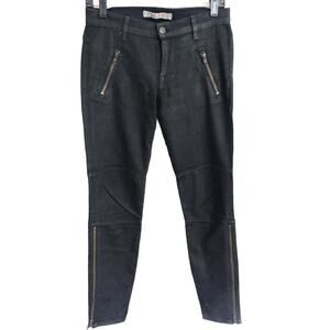 J BRAND Sz 27 Wax Coated Black Moto-Style Skinny Ankle Pants $205 Stealth